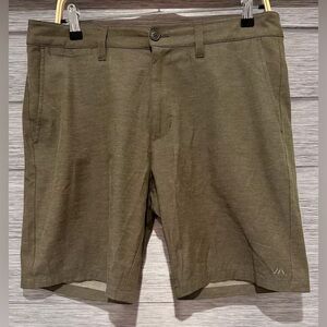 RVCA Men Shorts Sz 32 Green  Flat Front Casual Golf Hiking Pockets Stretch Chino